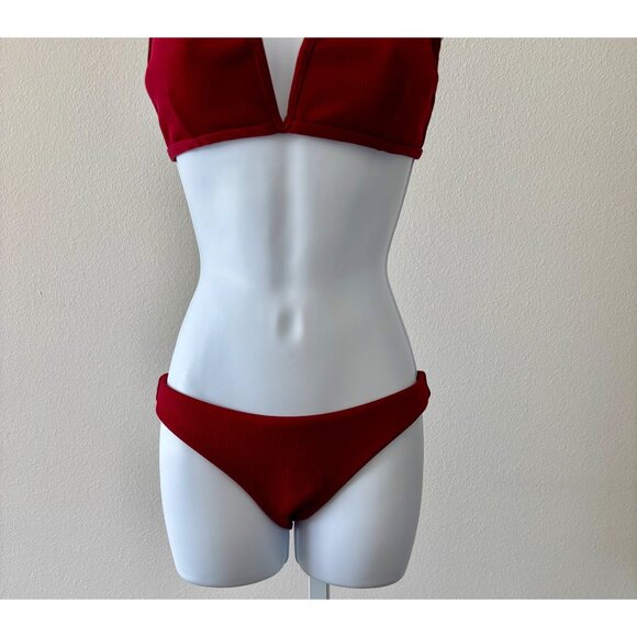 Ribbed Swimsuit 6 Bikini Plunge Neckline Athleisure Minimalist Chic Coquette - Picture 5 of 14